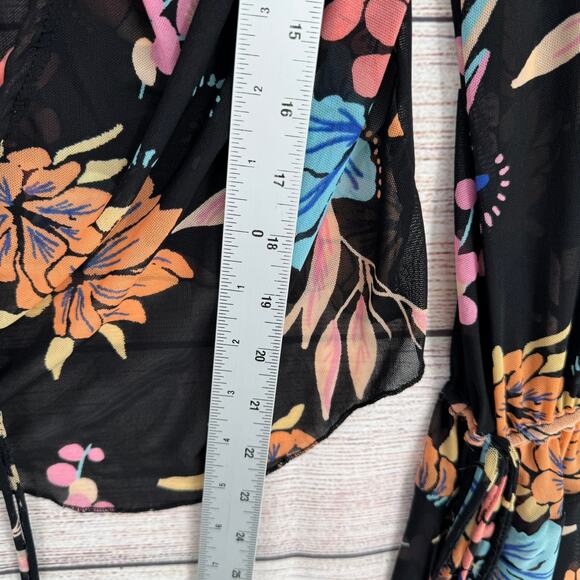 Free People Floral Semi Sheer Scoop Neck Blouse Womens Small Black Blue Pink - Picture 12 of 13
